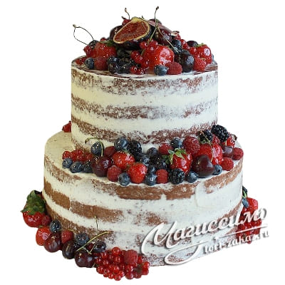 Открытый двухъярусный торт с ягодами