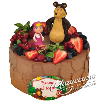Торт Машка и Мишка с фруктами