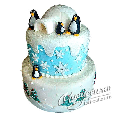 Торт Новогодний с пингвинами