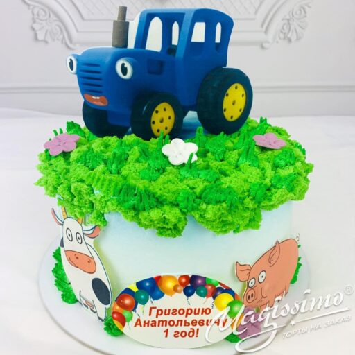 Торт Синий Трактор с молекулярным бисквитом фото
