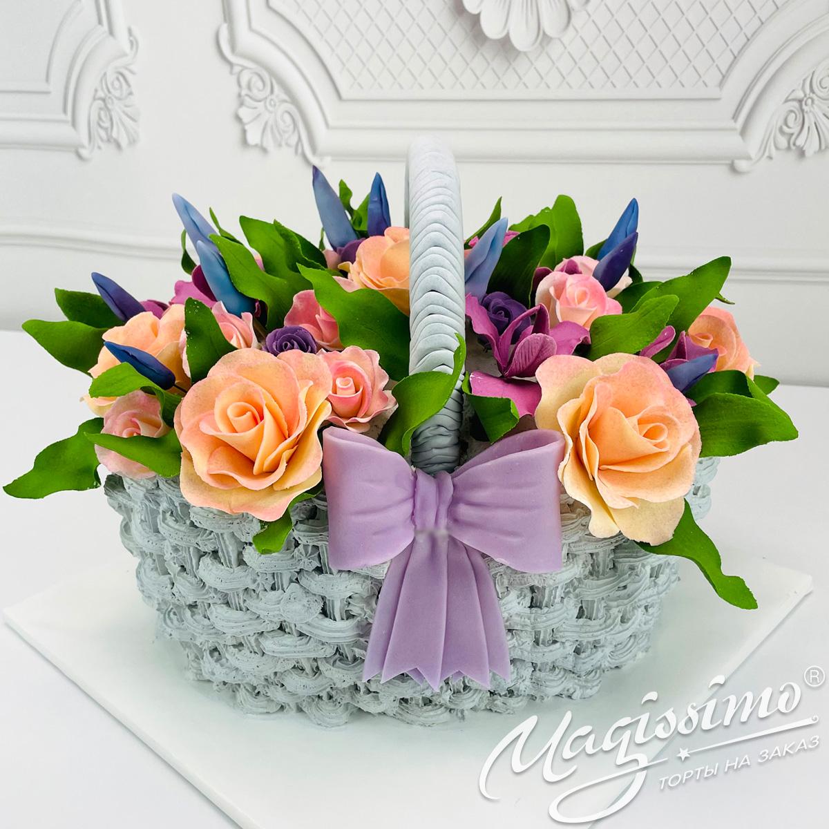 Торт корзина с цветами фото