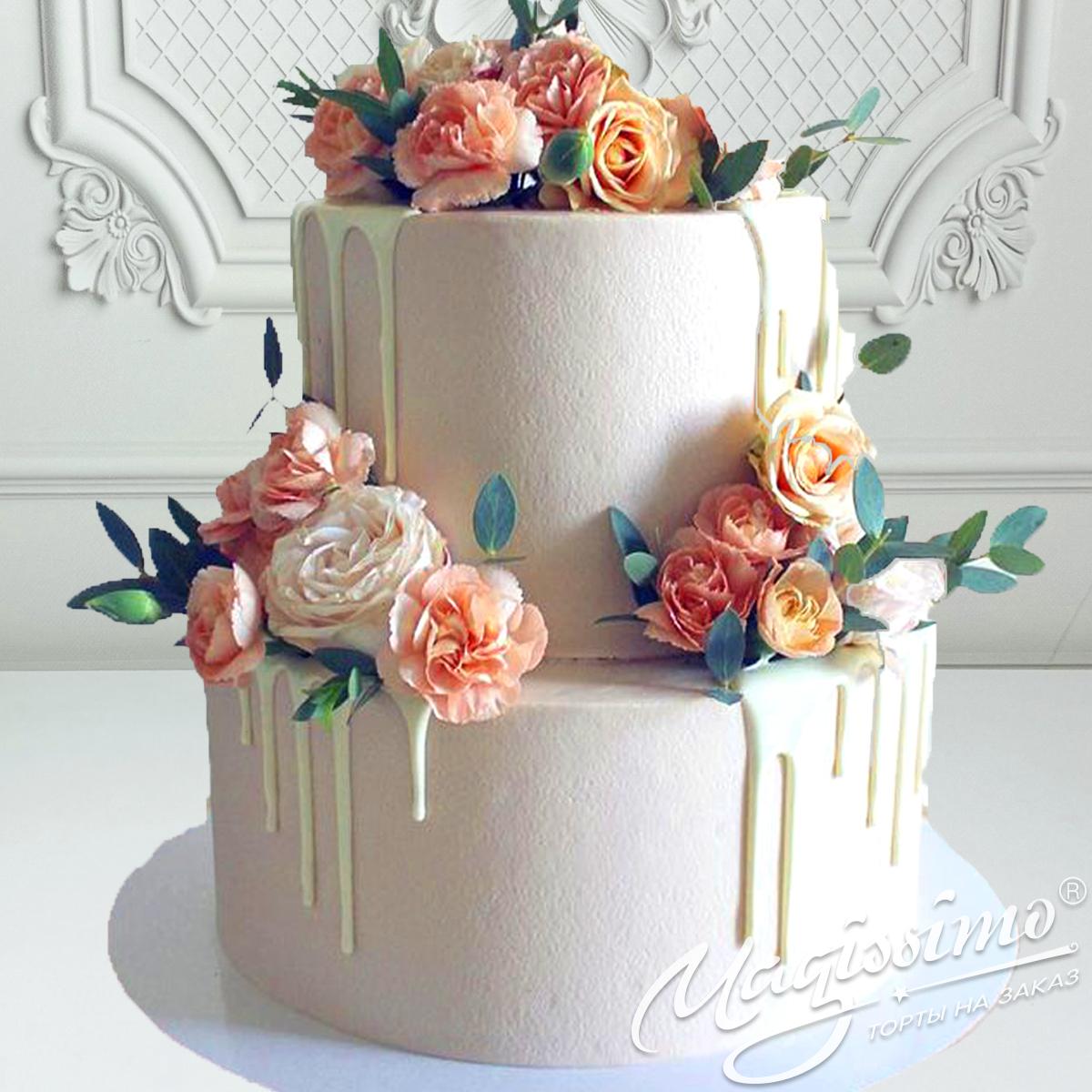 Торт Велюровый с живыми цветами – 1 фото
